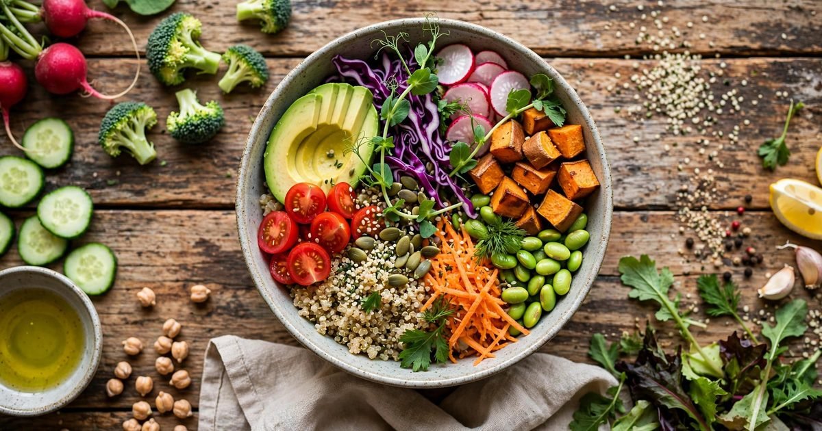 Fresh healthy meal bowls arranged on a table